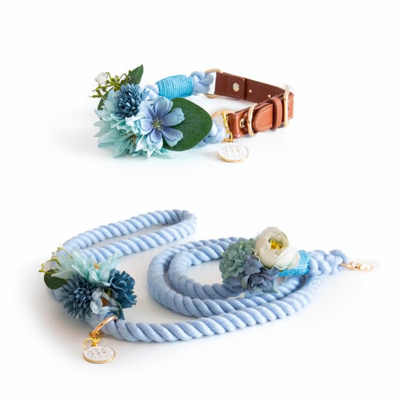 Floral wedding dog collar and cotton rope leash Amalfi